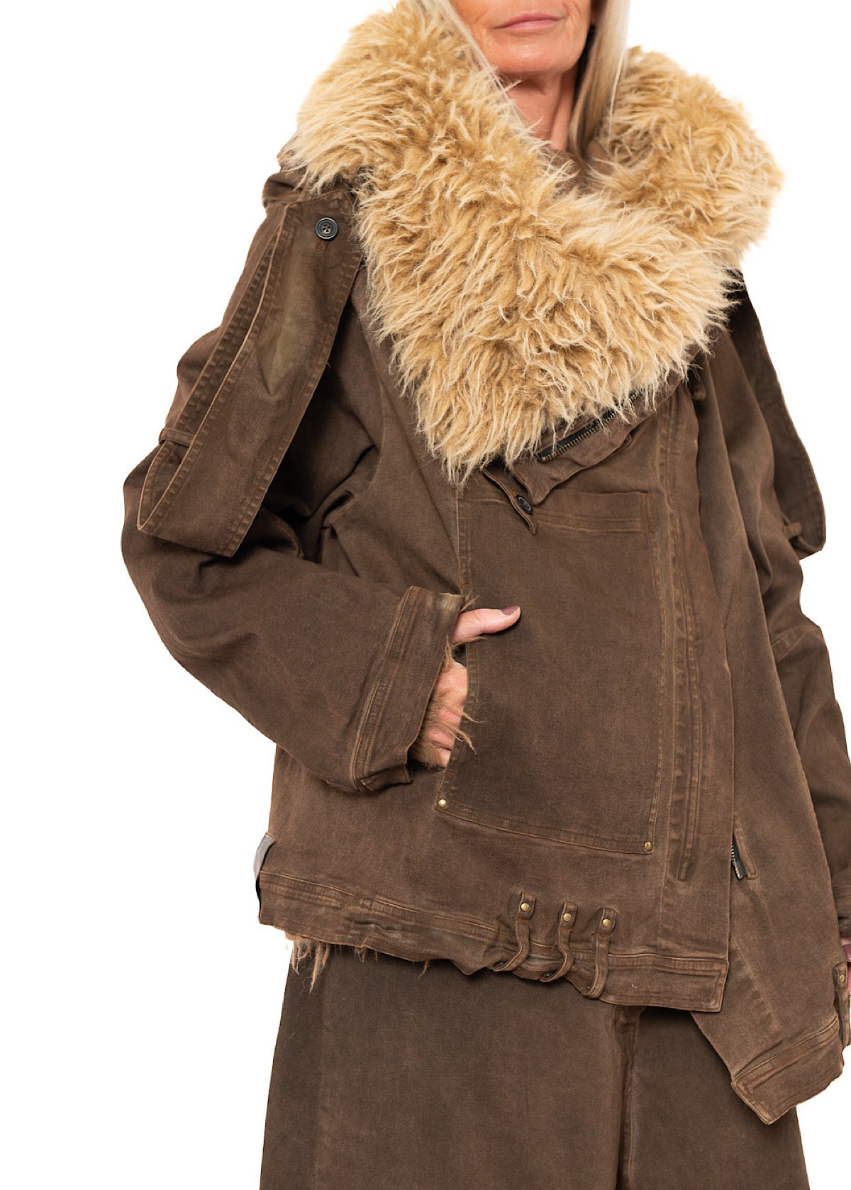 OVERSIZED FAUX FUR-TRIM DENIM JACKET