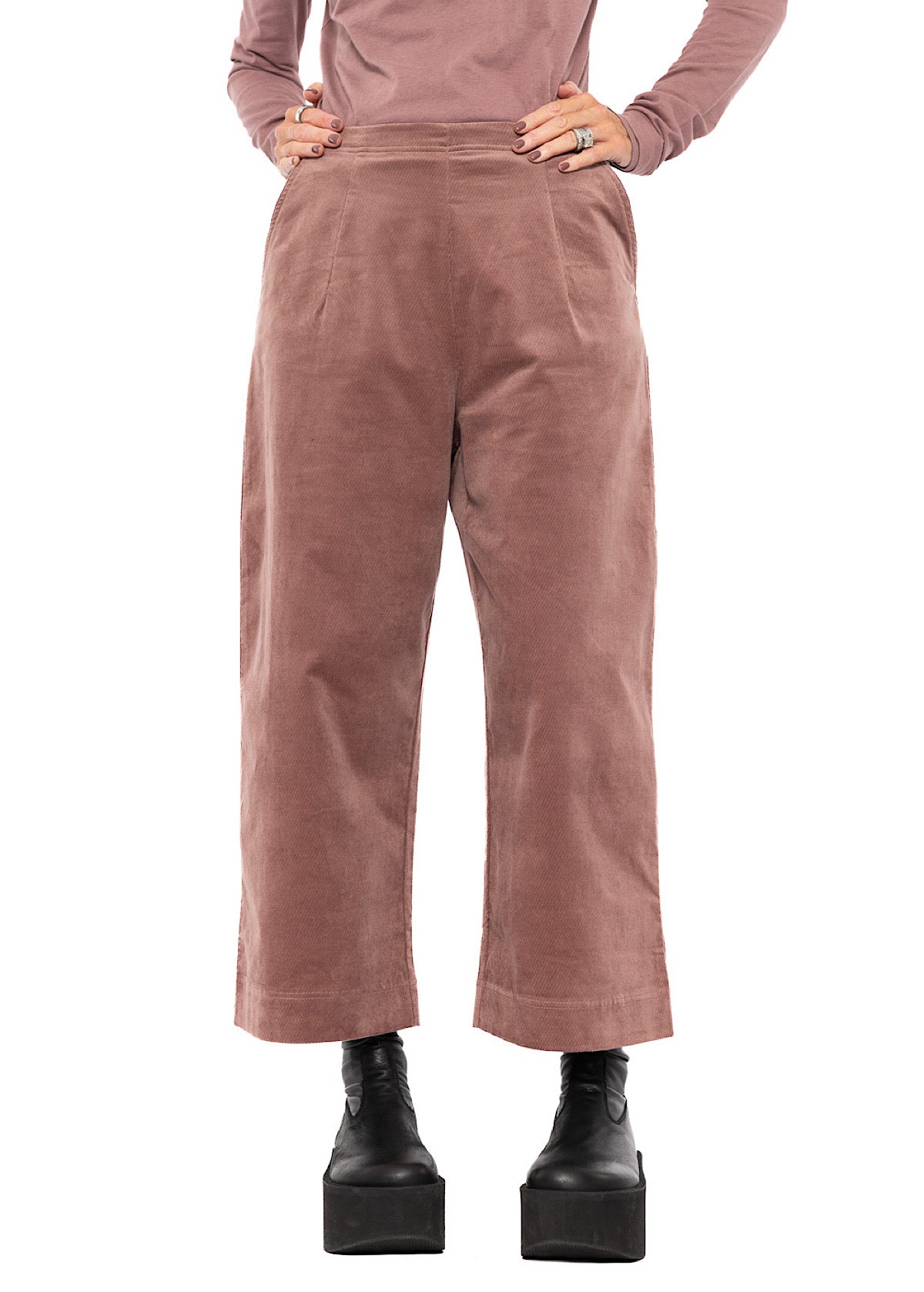 STRETCH-VELVET WIDE LEG TROUSER