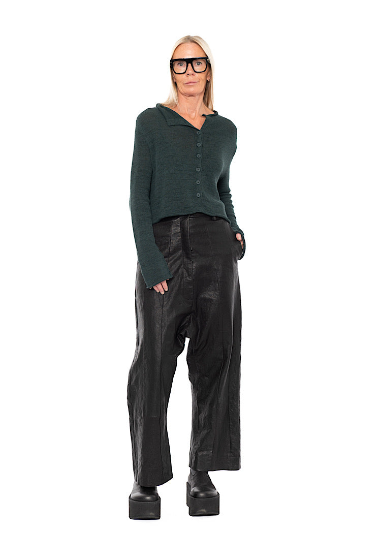 CROPPED LINEN-BLEND KNITTED CARDIGAN