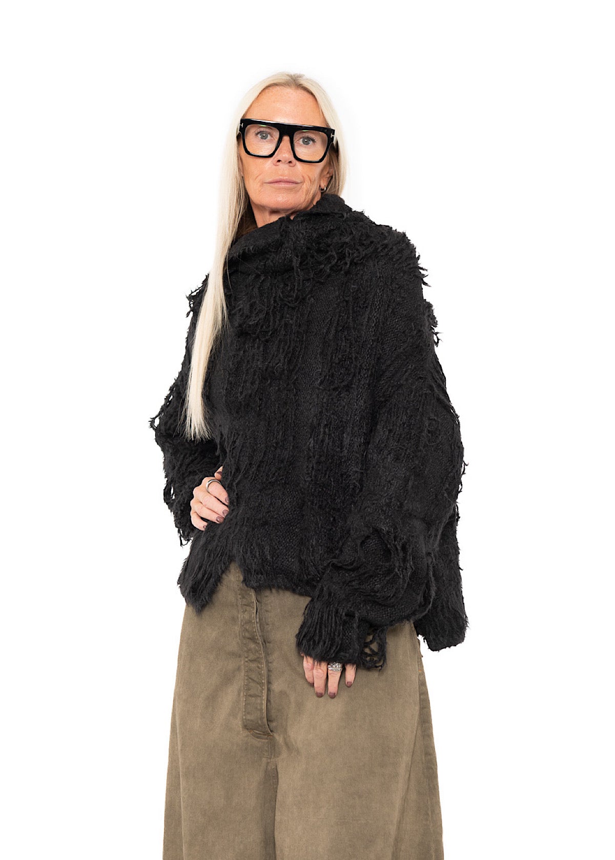 LADDERED SILK KNIT PULLOVER
