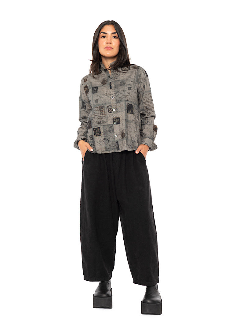 CRINKLE-COTTON TRAVEL PRINT SHIRT