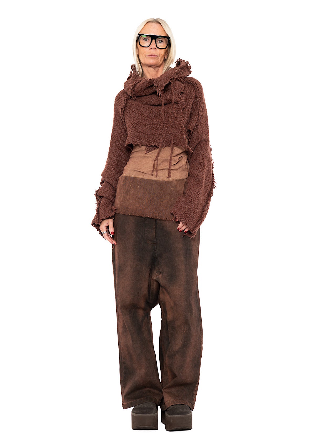 CROPPED TEXTURED SILK KNIT PULLOVER