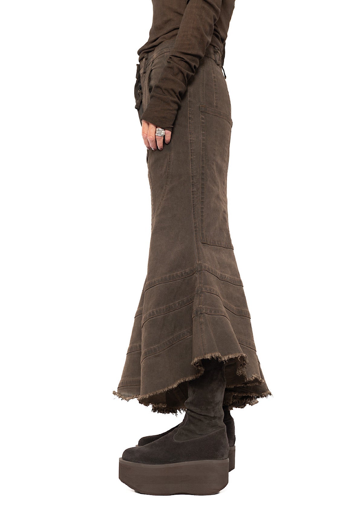 FISHTAIL STRETCH DENIM SKIRT