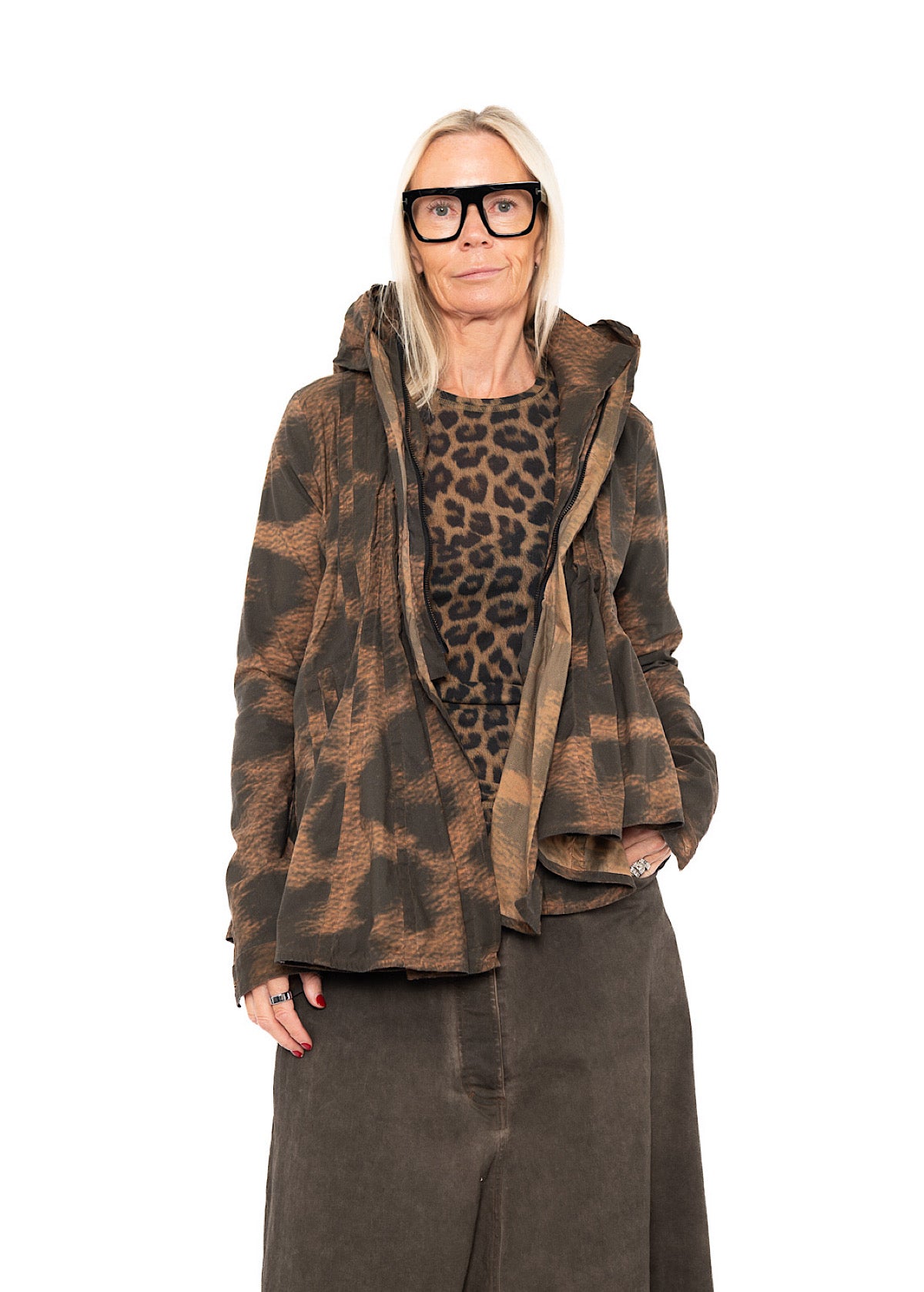 ASYMMETRIC STRETCH LEOPARD PRINT JACKET