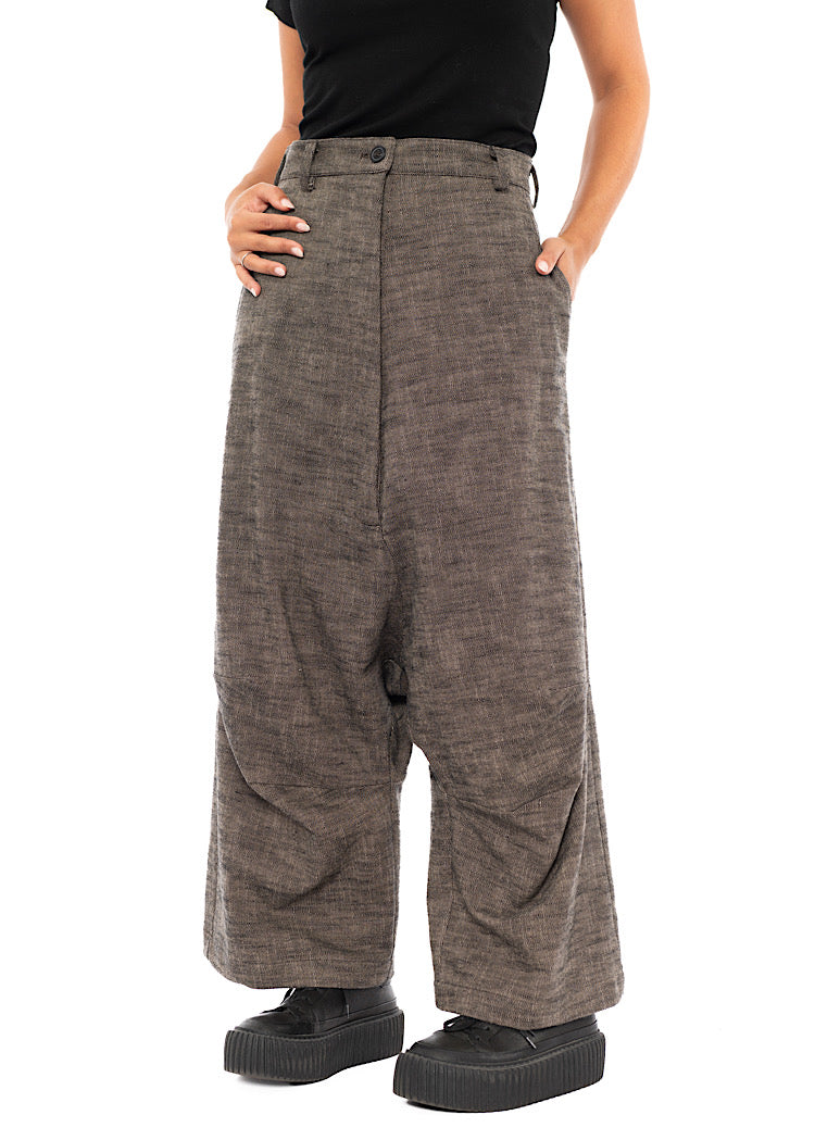 PINSTRIPE DROP CROTCH WOOL TROUSER