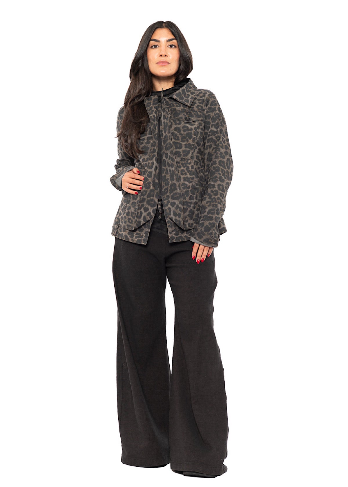 STRETCH FLARED WIDE-LEG TROUSER