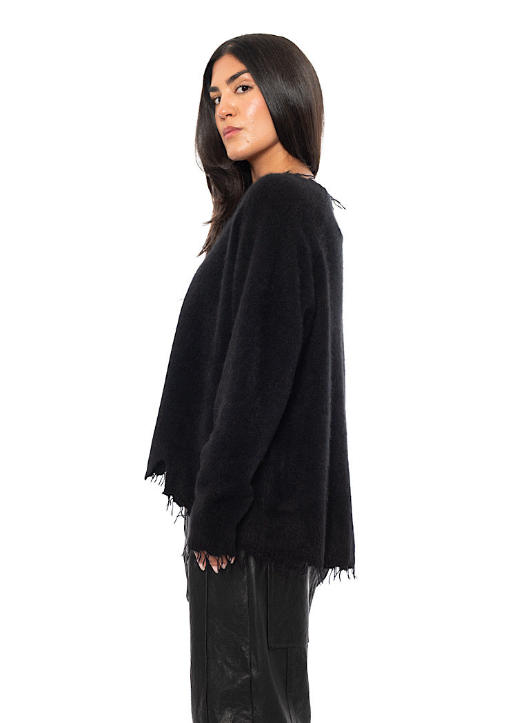 FRAYED FOX WOOL SILK PULLOVER