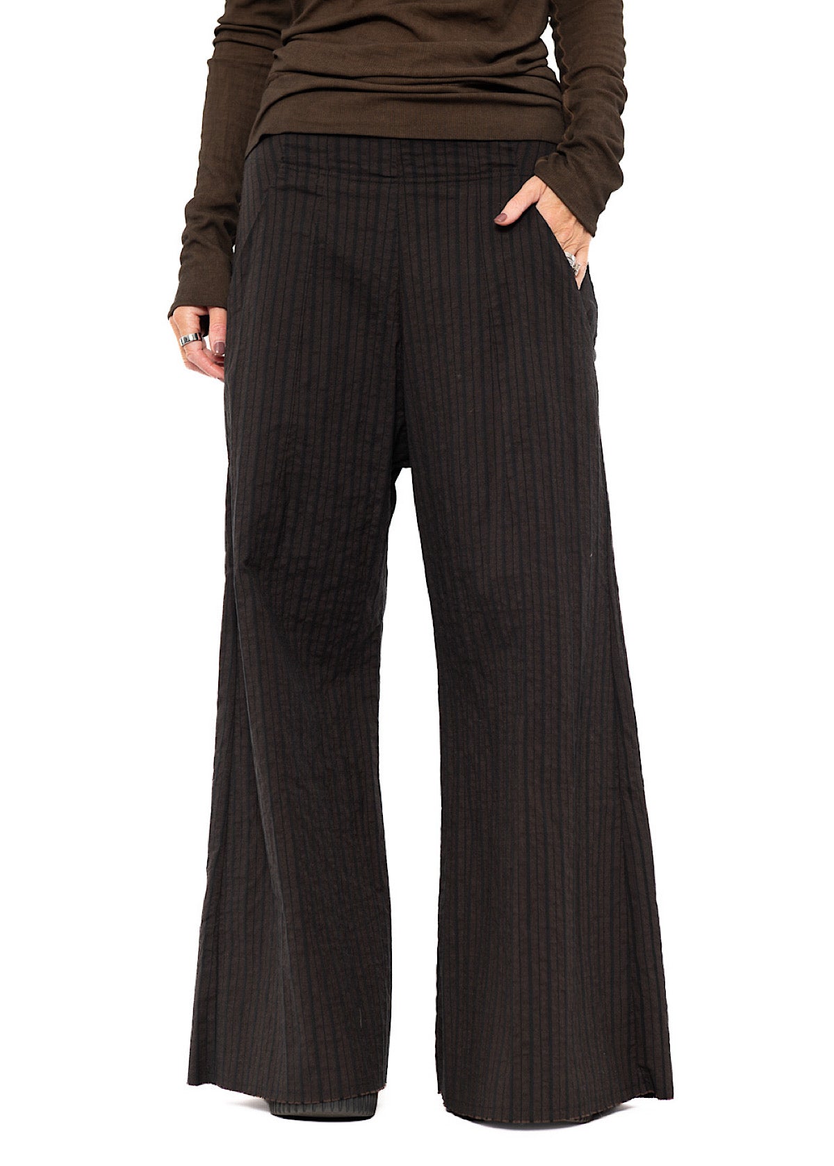 STRIPED FLARED WIDE-LEG TROUSER