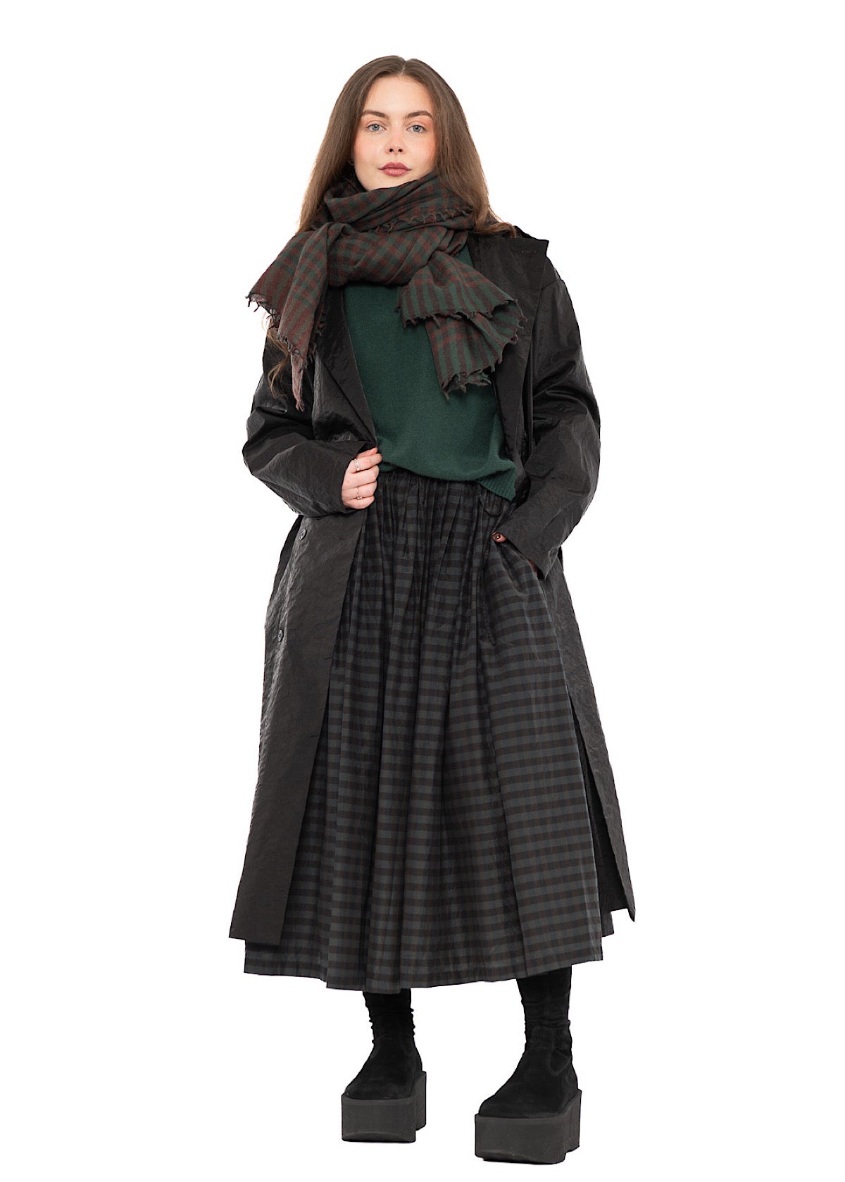 CHECKED COTTON-SILK SKIRT