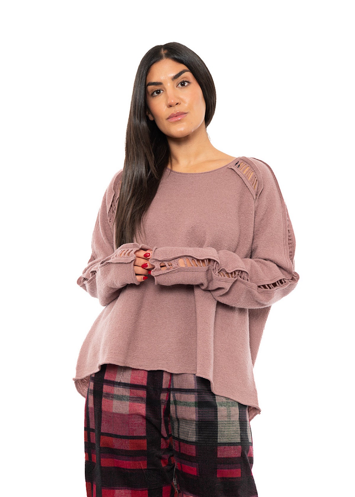 BOILED WOOL LADDER STITCH PULLOVER