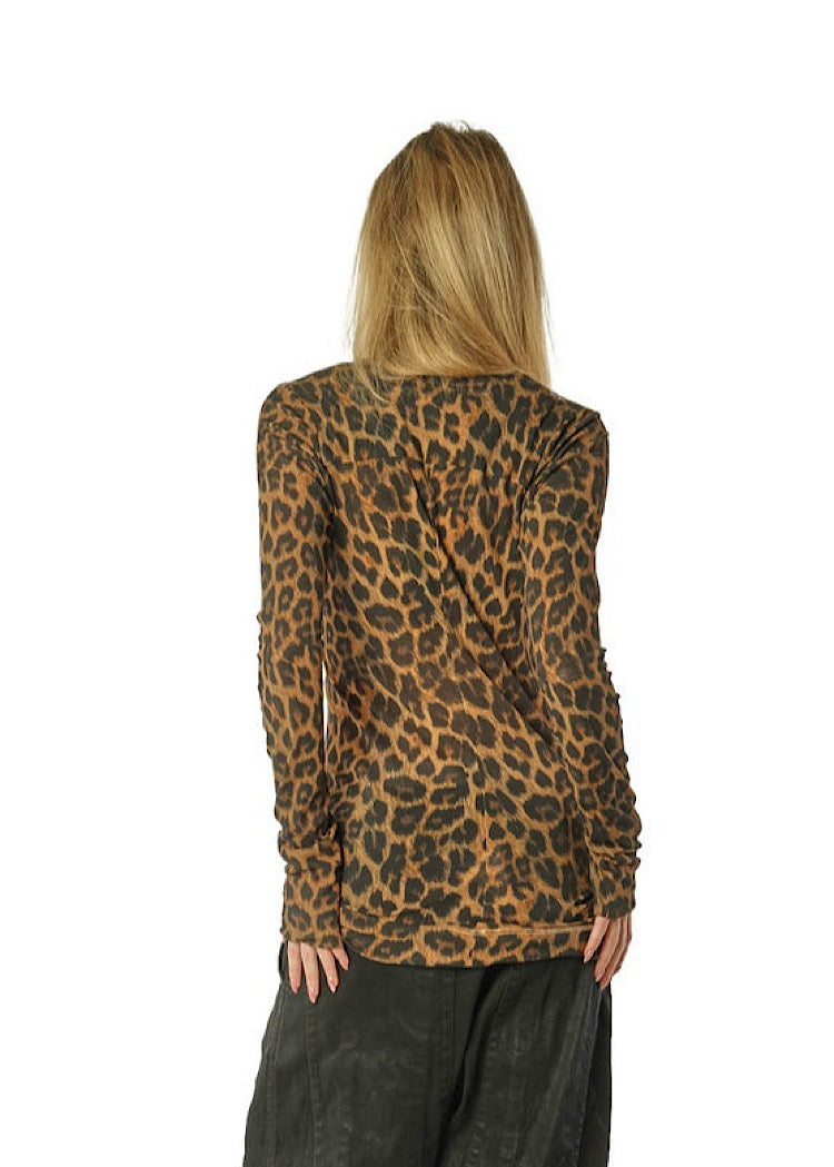 FITTED LEOPARD PRINT RIB T-SHIRT