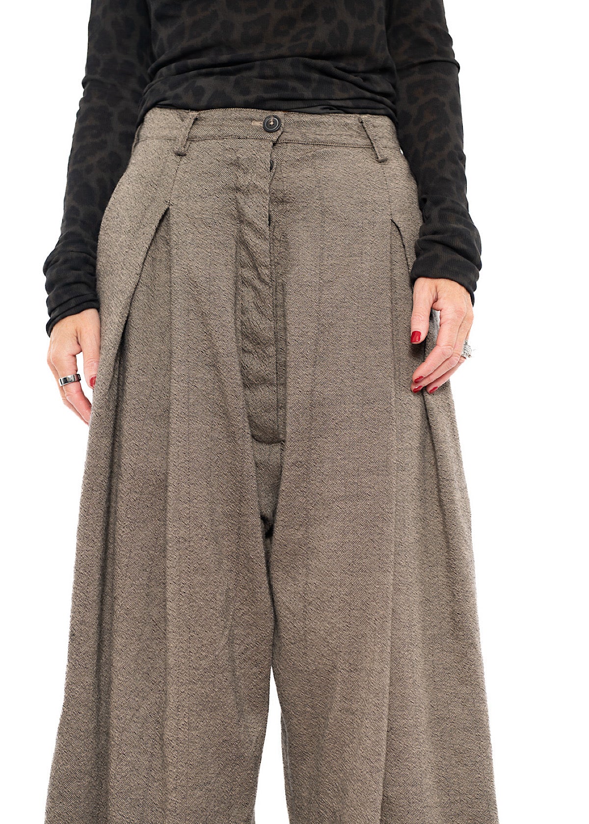 DROP-CROTCH PINSTRIPE WOOL TROUSER