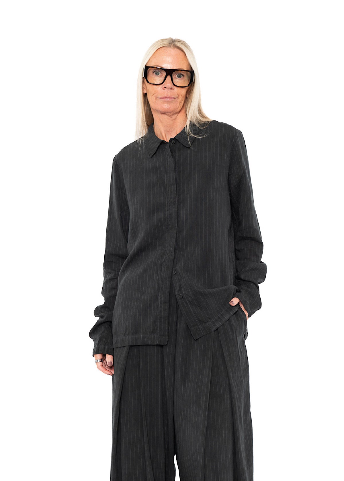 PINSTRIPE VISCOSE-SILK SHIRT