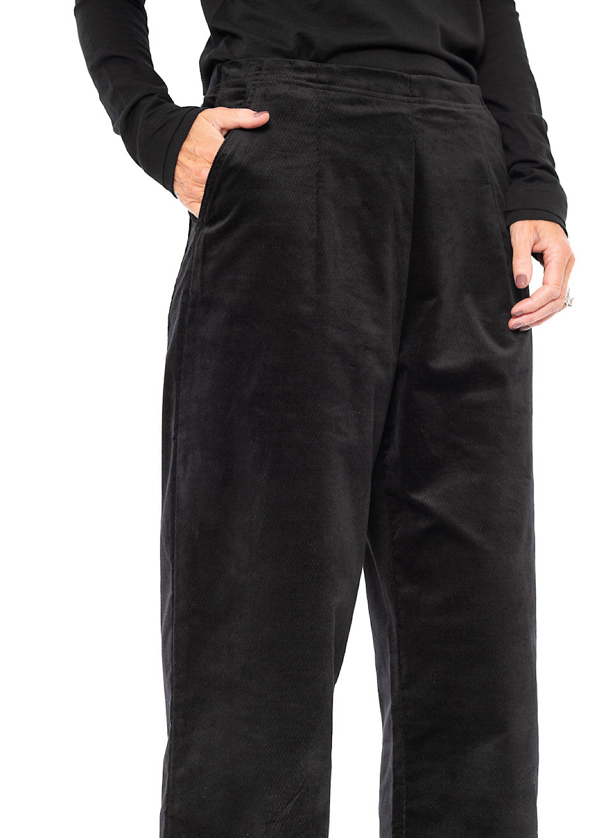 STRETCH-VELVET WIDE LEG TROUSER