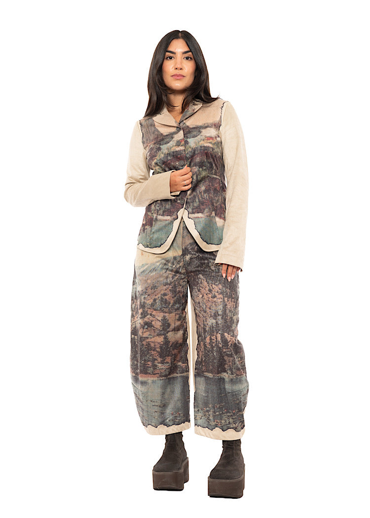 LANDSCAPE PRINT FAUX SUEDE JACKET