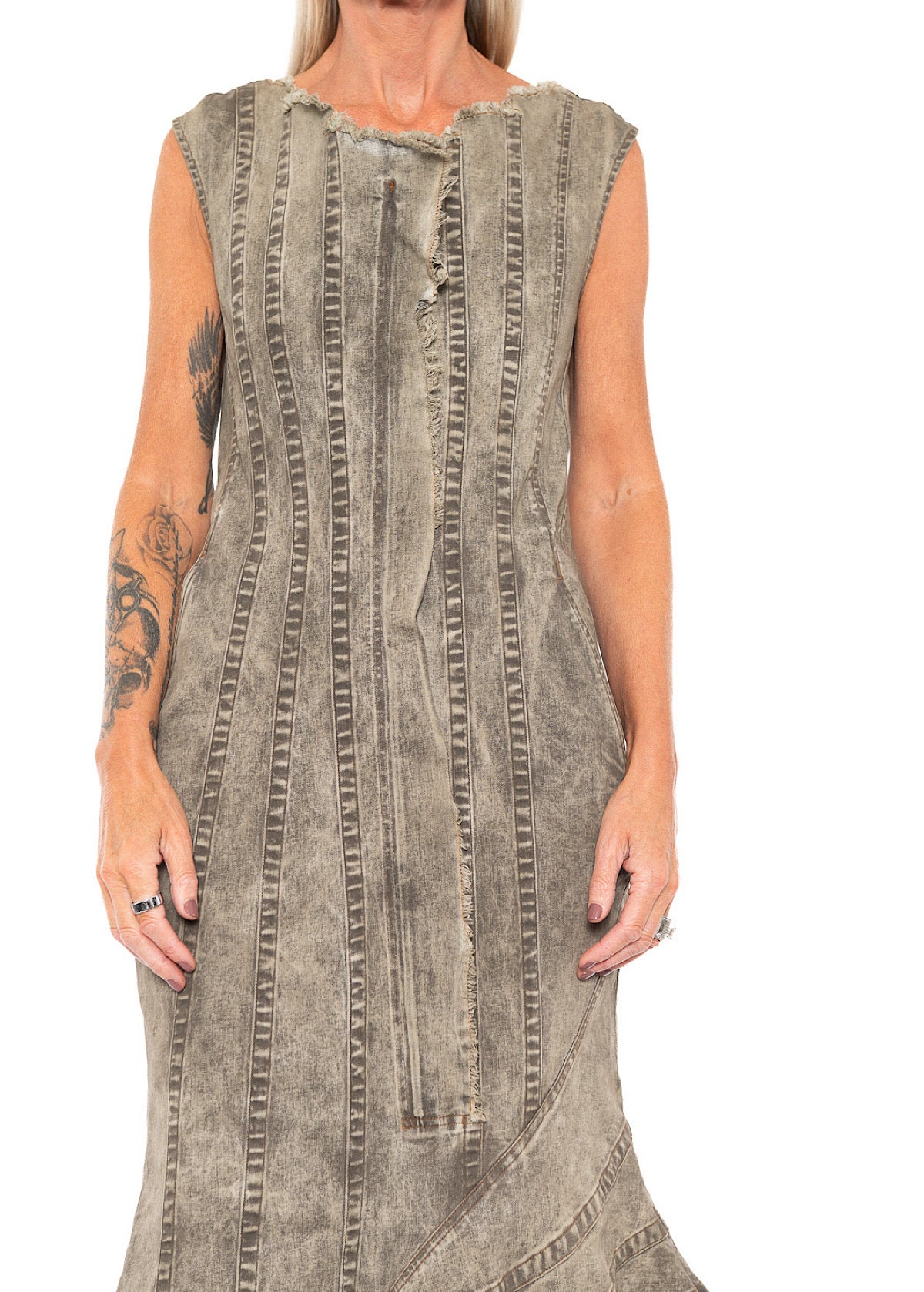 FISHTAIL STRETCH DENIM DRESS
