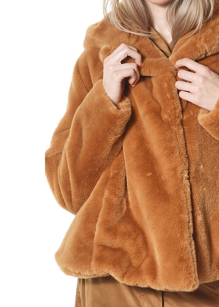 CROPPED HOODED FAUX FUR JACKET *BLACK* (Shown in FOREST)