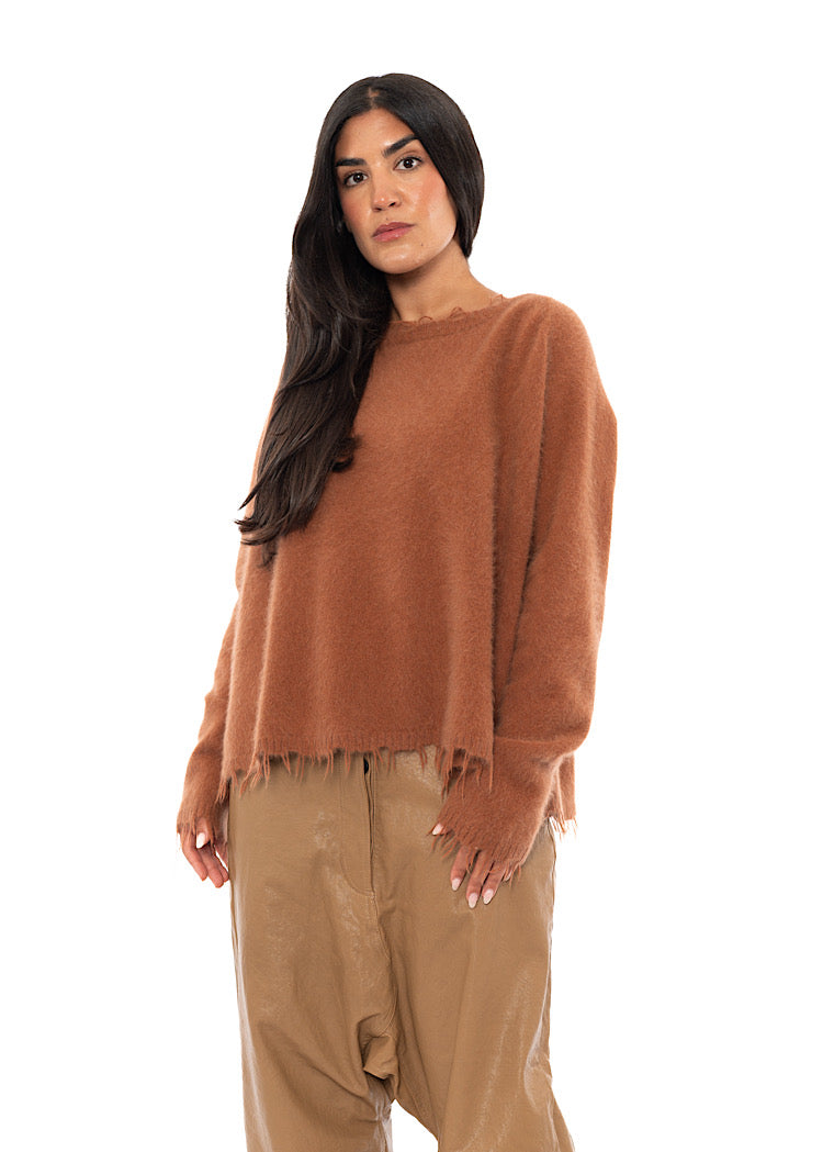 RELAXED FRAYED KNIT PULLOVER
