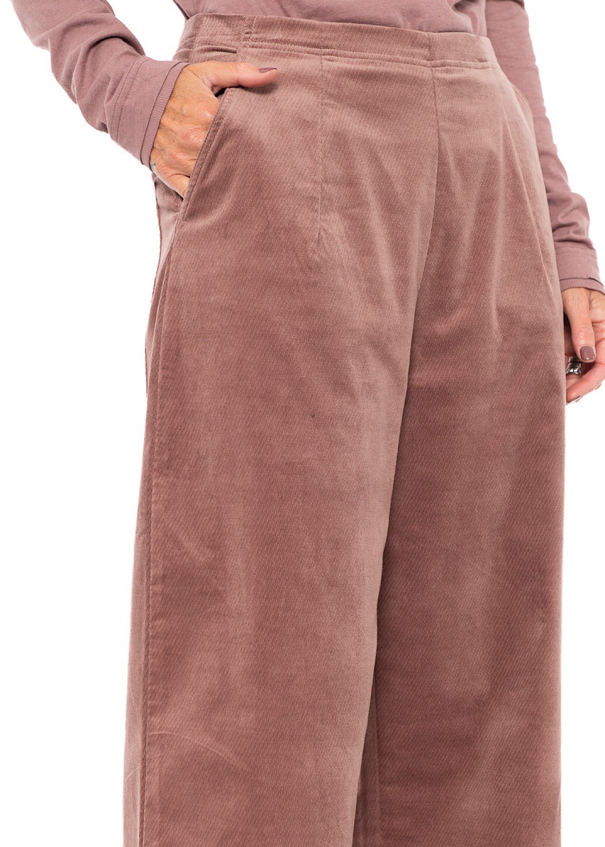 STRETCH-VELVET WIDE LEG TROUSER