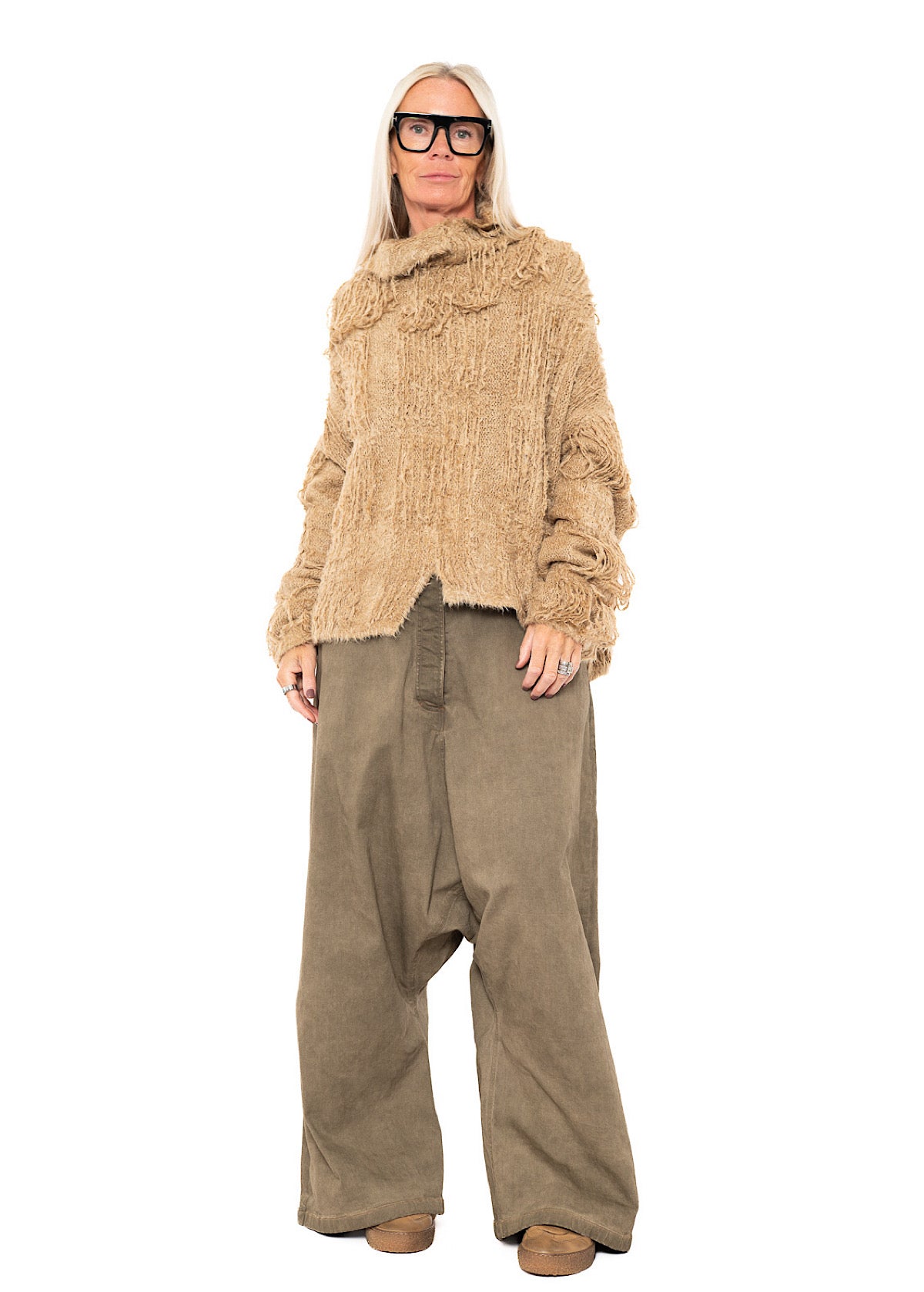 LADDERED SILK KNIT PULLOVER