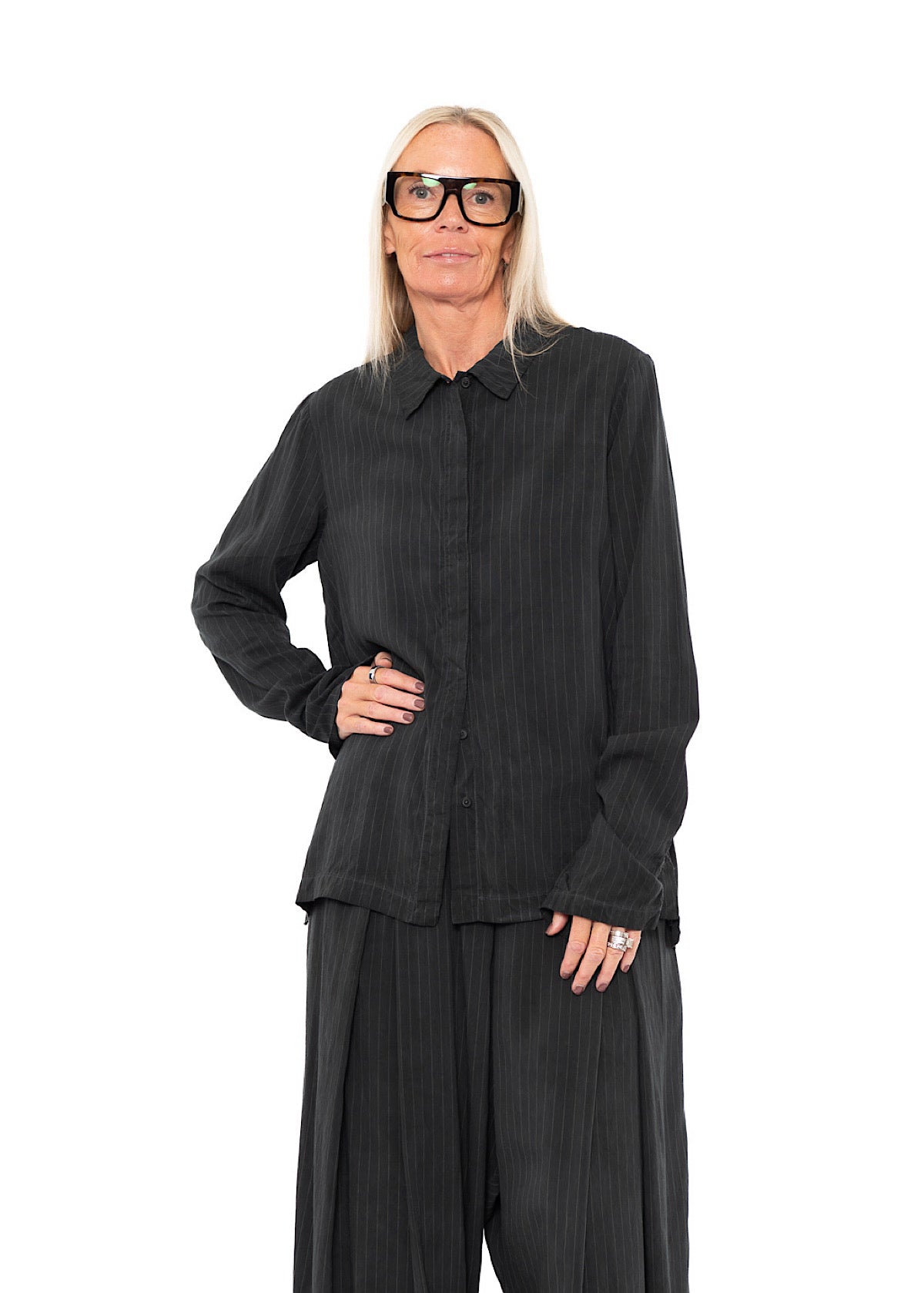 PINSTRIPE VISCOSE-SILK SHIRT