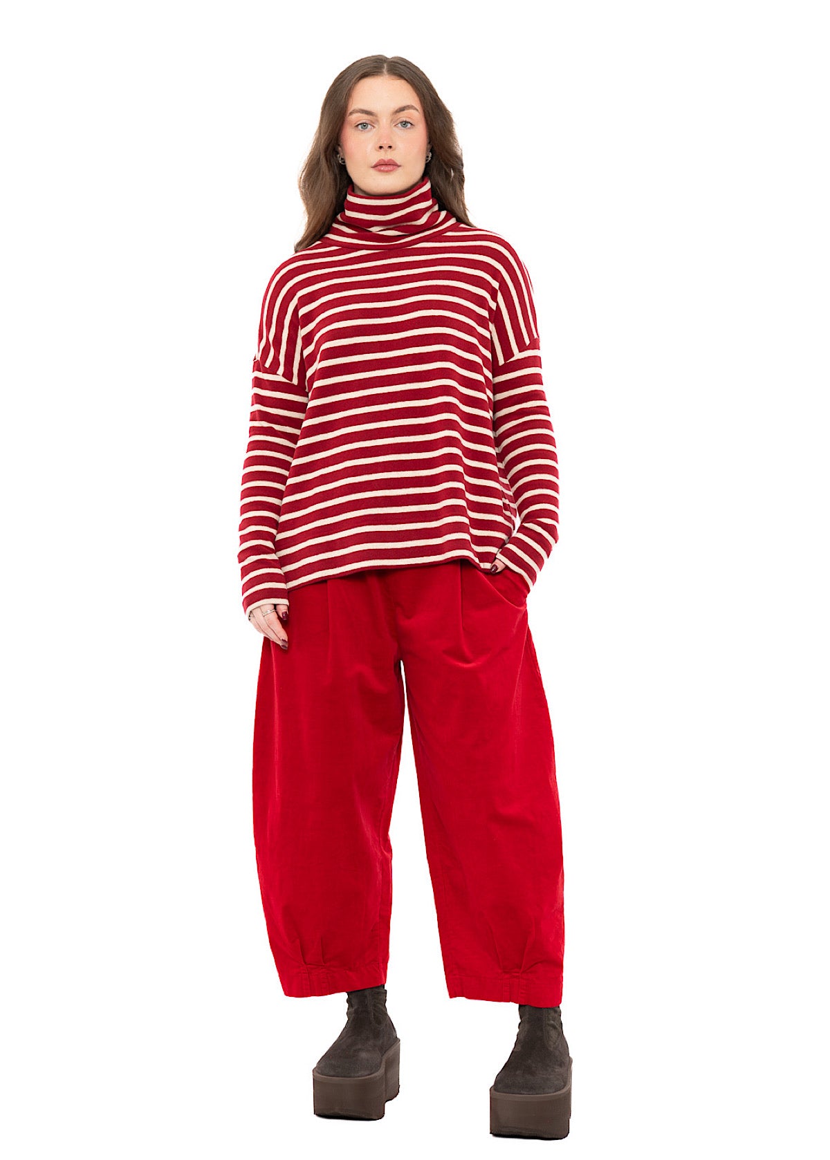 STRIPED COTTON-FLEECE JADE PULLOVER