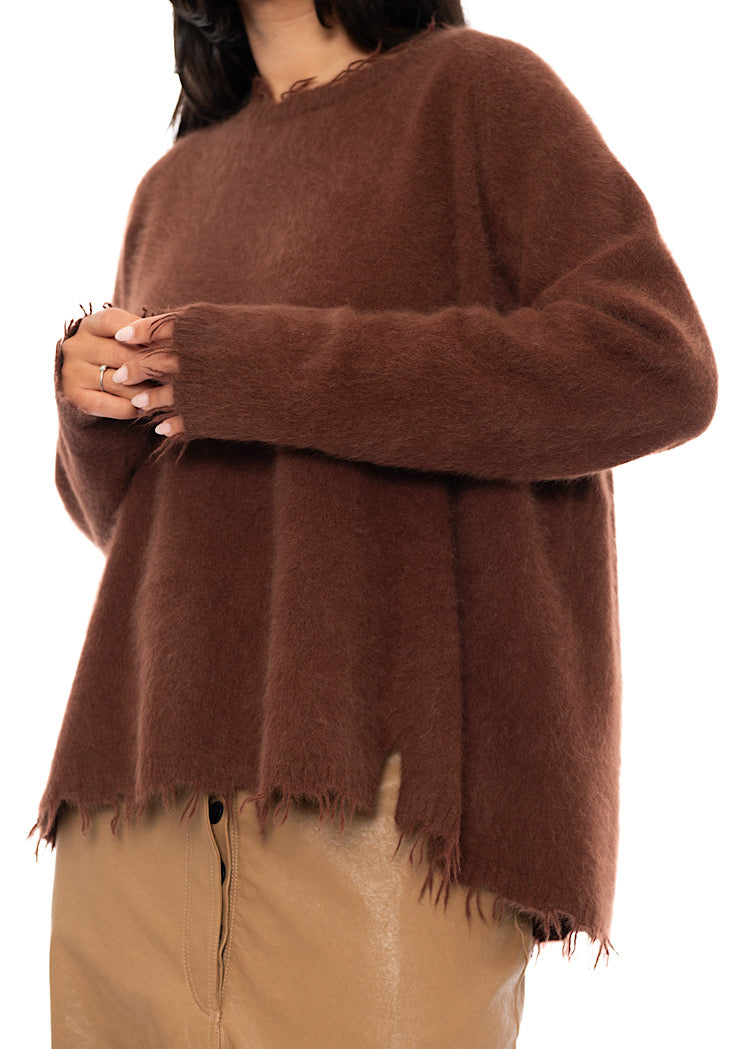 FRAYED FOX WOOL SILK PULLOVER
