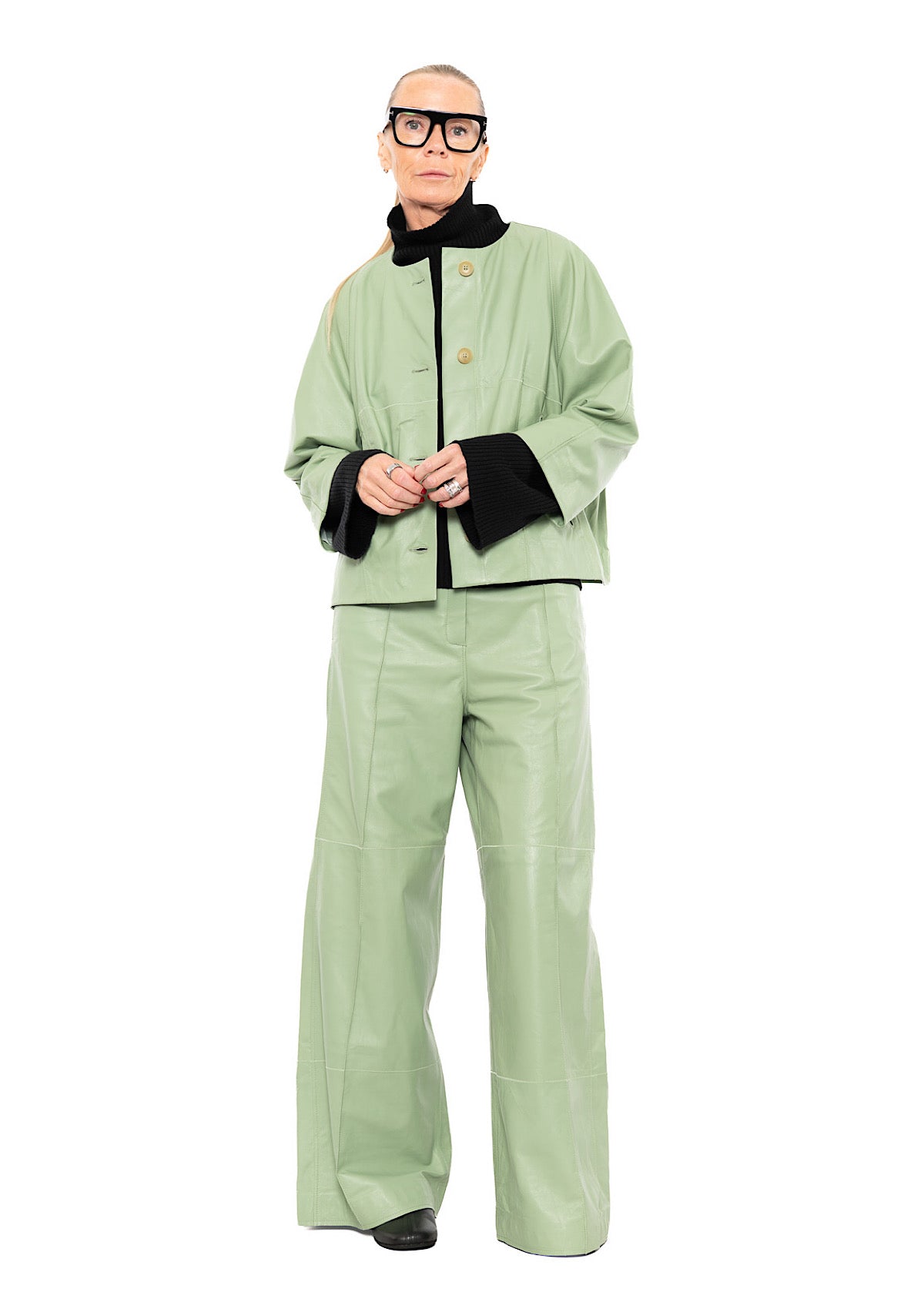SIGNATURE WIDE LEG LEATHER TROUSER