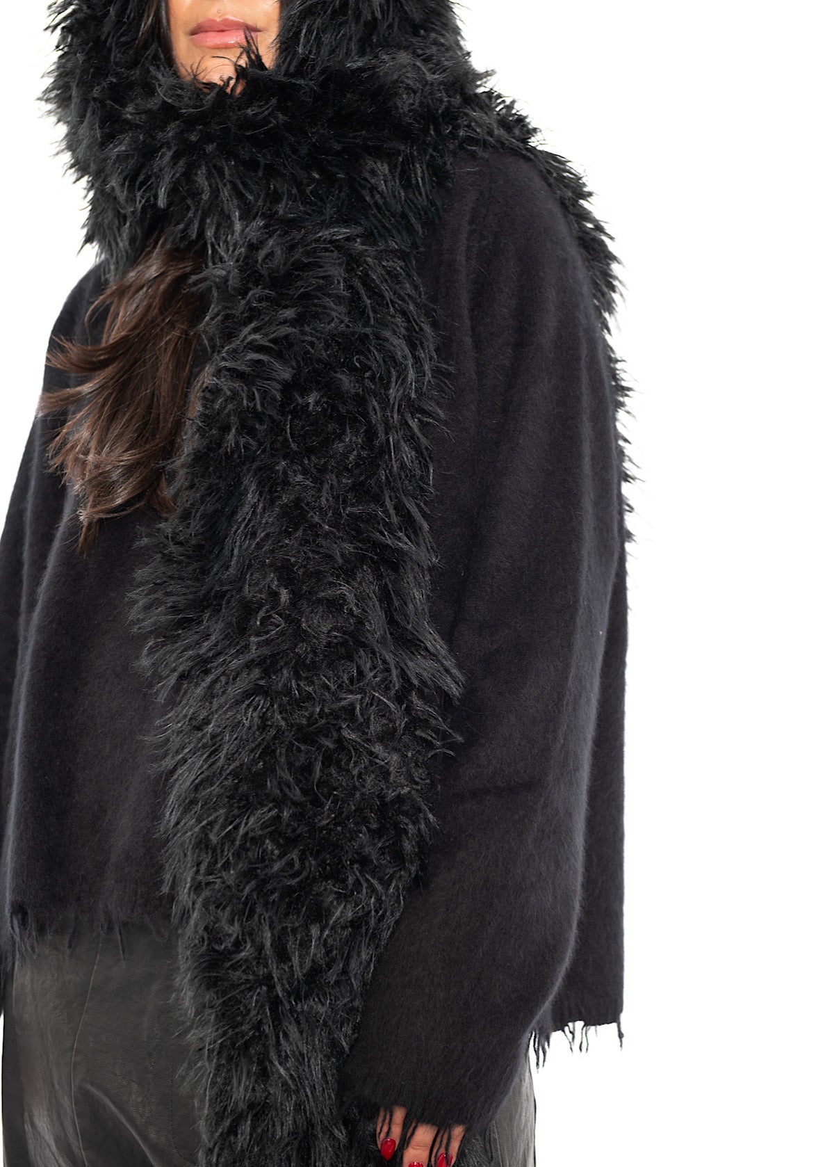 STATEMENT FAUX FUR HOODED SCARF