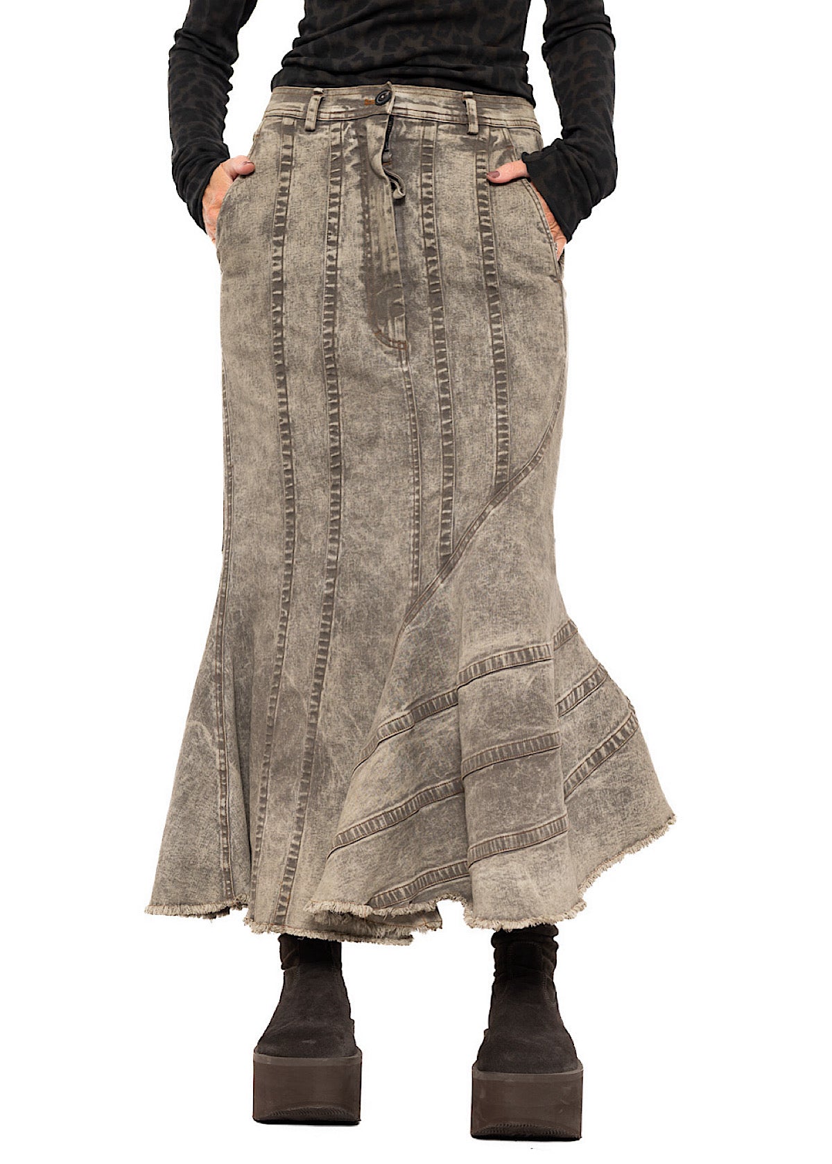 FISHTAIL STRETCH DENIM SKIRT