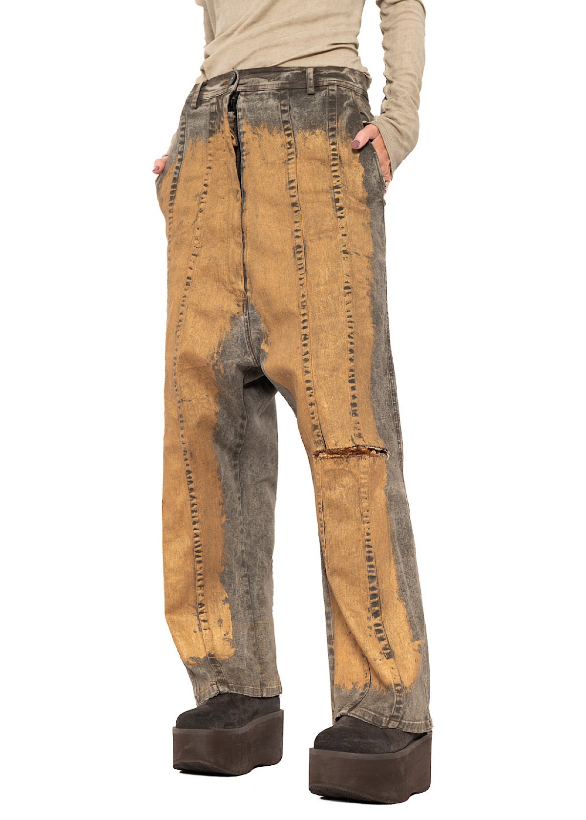 HAND-PAINTED GOLD DENIM TROUSER