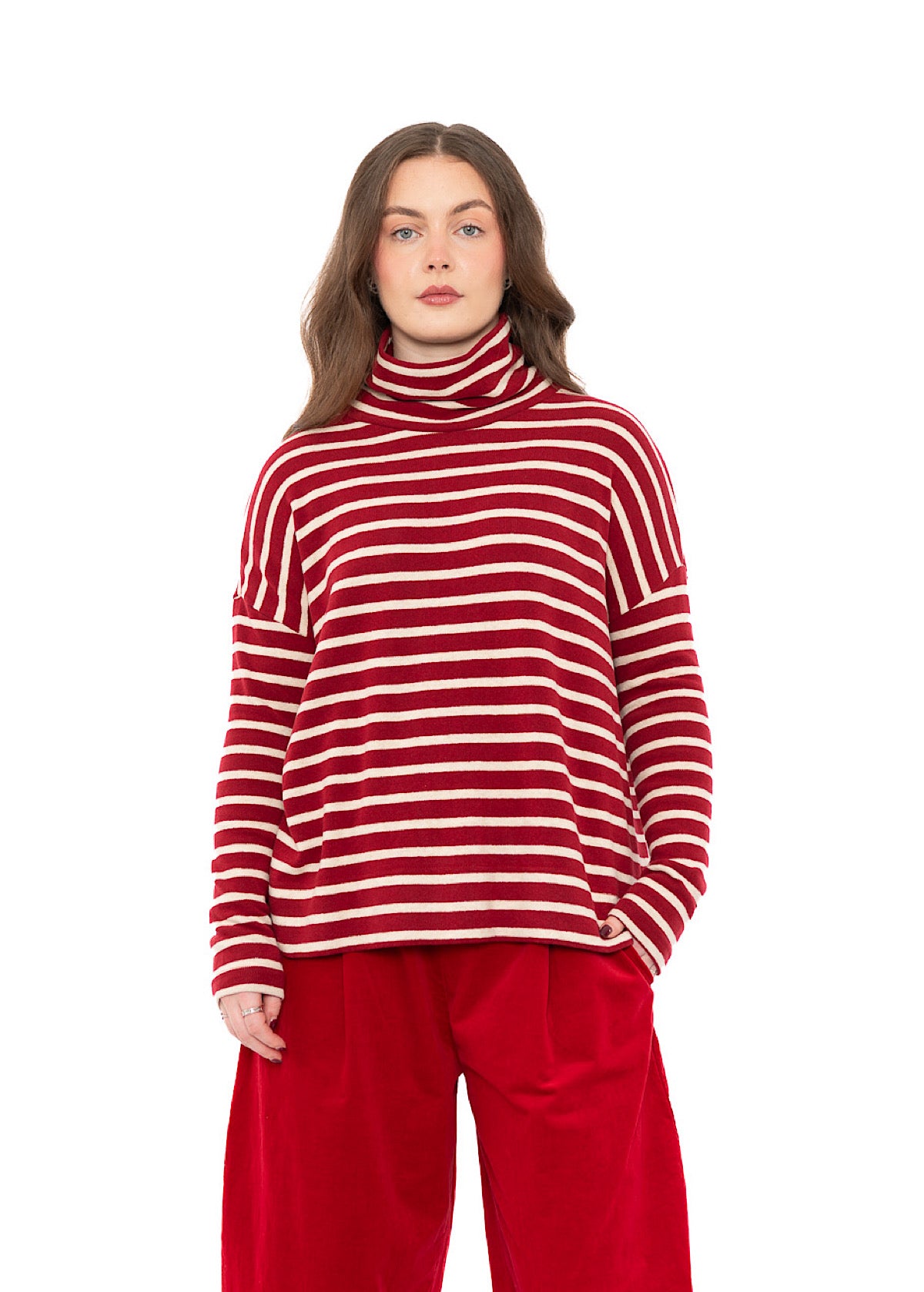 STRIPED COTTON-FLEECE JADE PULLOVER
