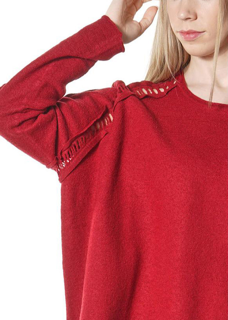 BOILED WOOL LADDER STITCH PULLOVER *FOREST* (Shown in LAVA)