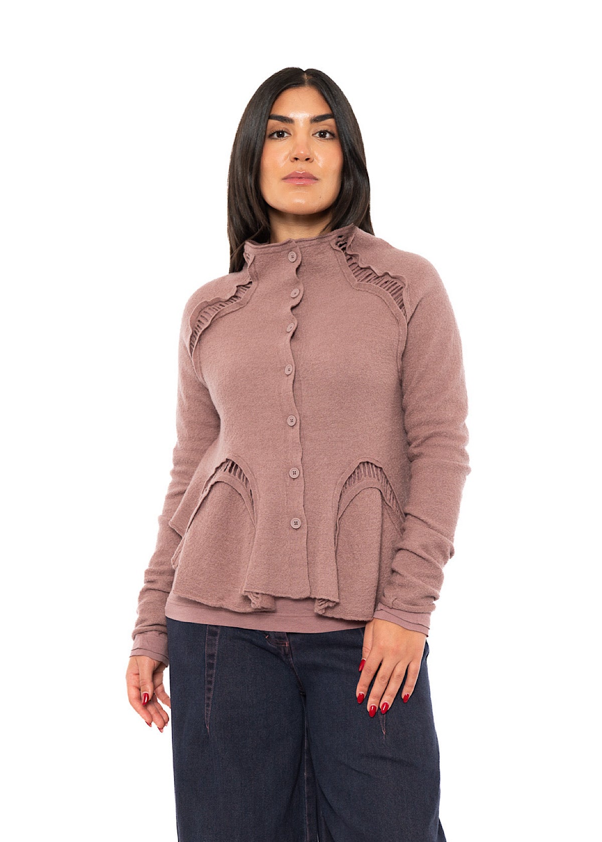 CROPPED BOILED WOOL CARDIGAN