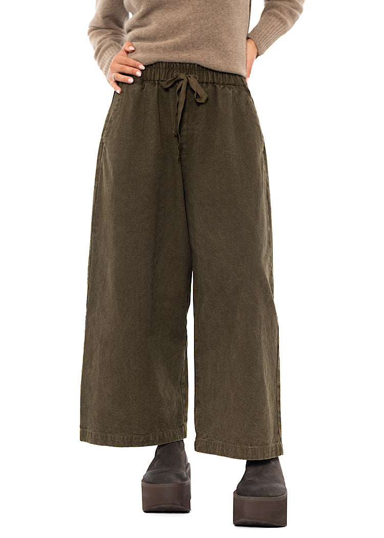 GARMENT-DYED COTTON-LINEN WIDE TROUSER