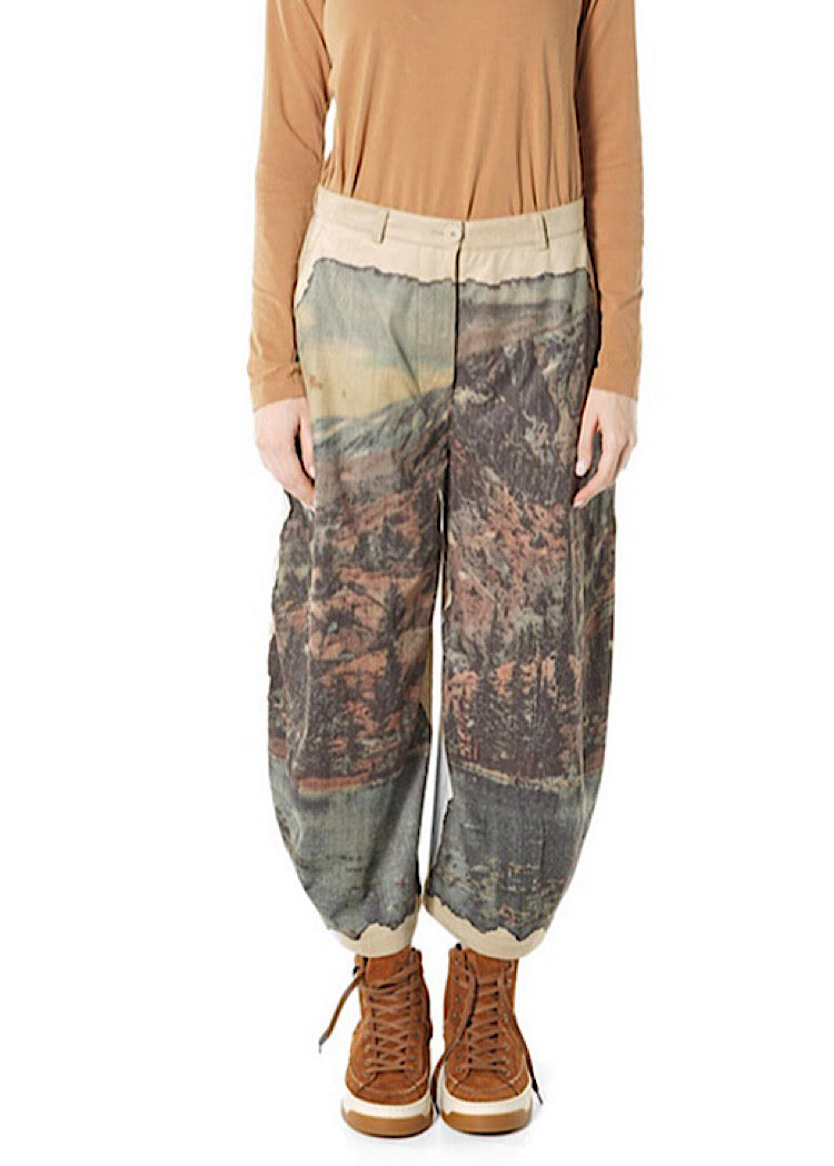LANDSCAPE PRINT FAUX SUEDE BALLOON TROUSER