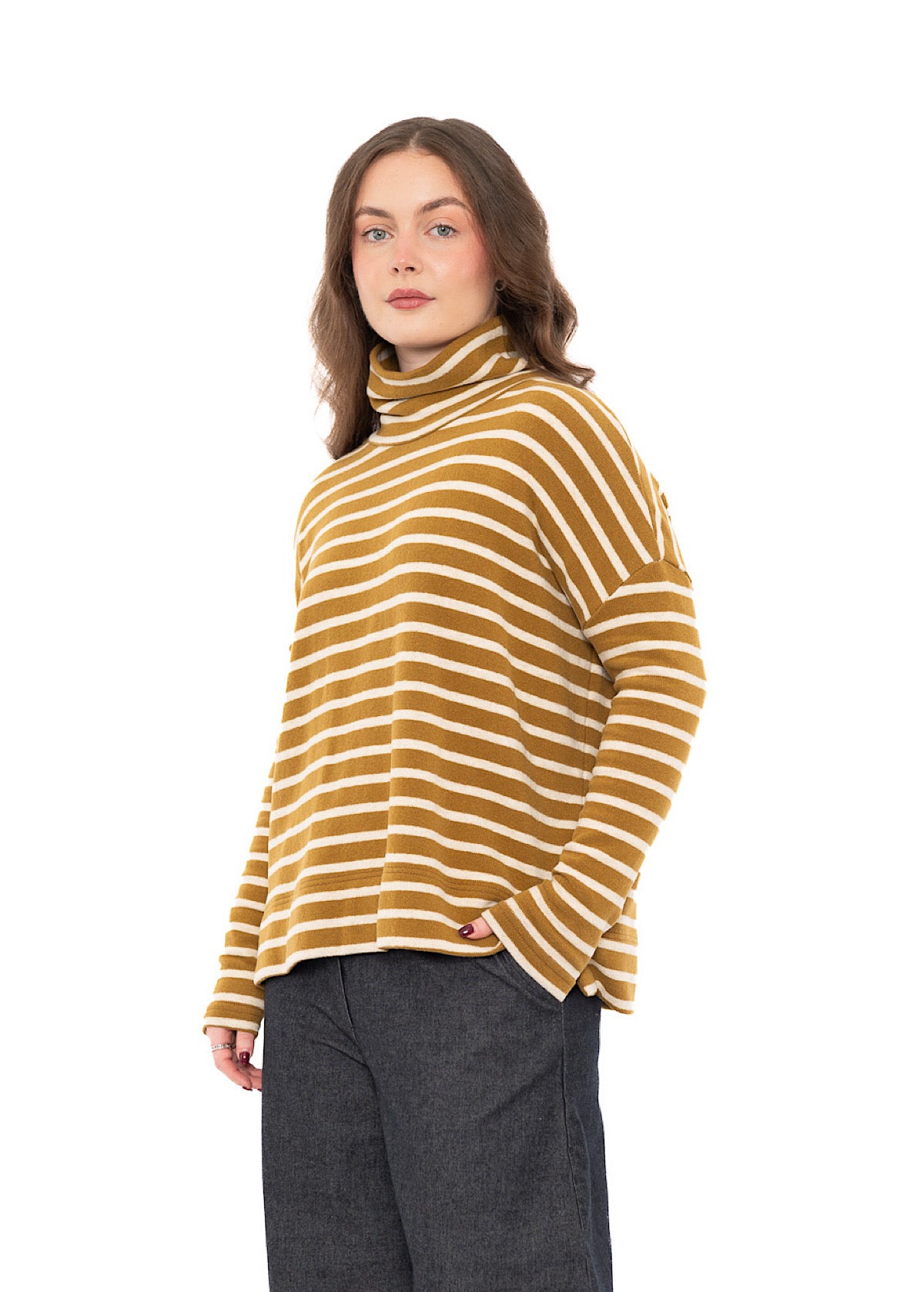 STRIPED COTTON-FLEECE JADE PULLOVER