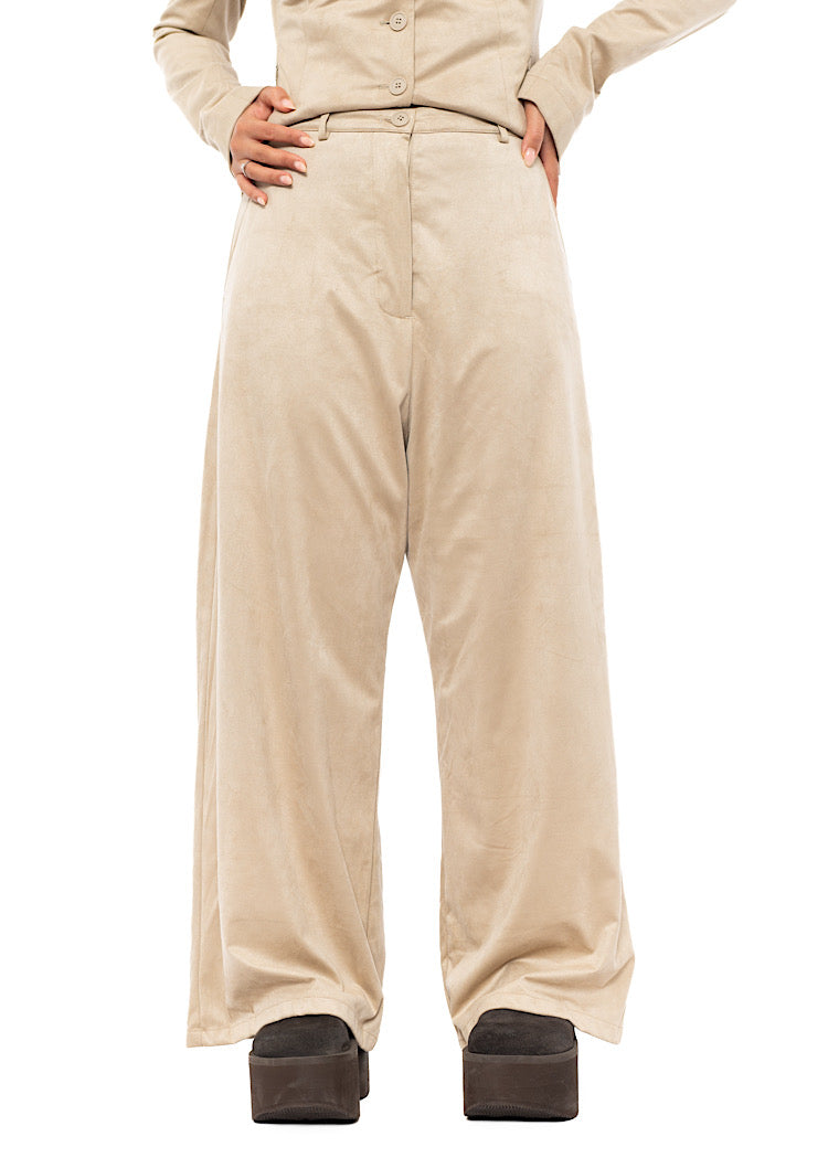 FAUX SUEDE WIDE LEG TROUSER