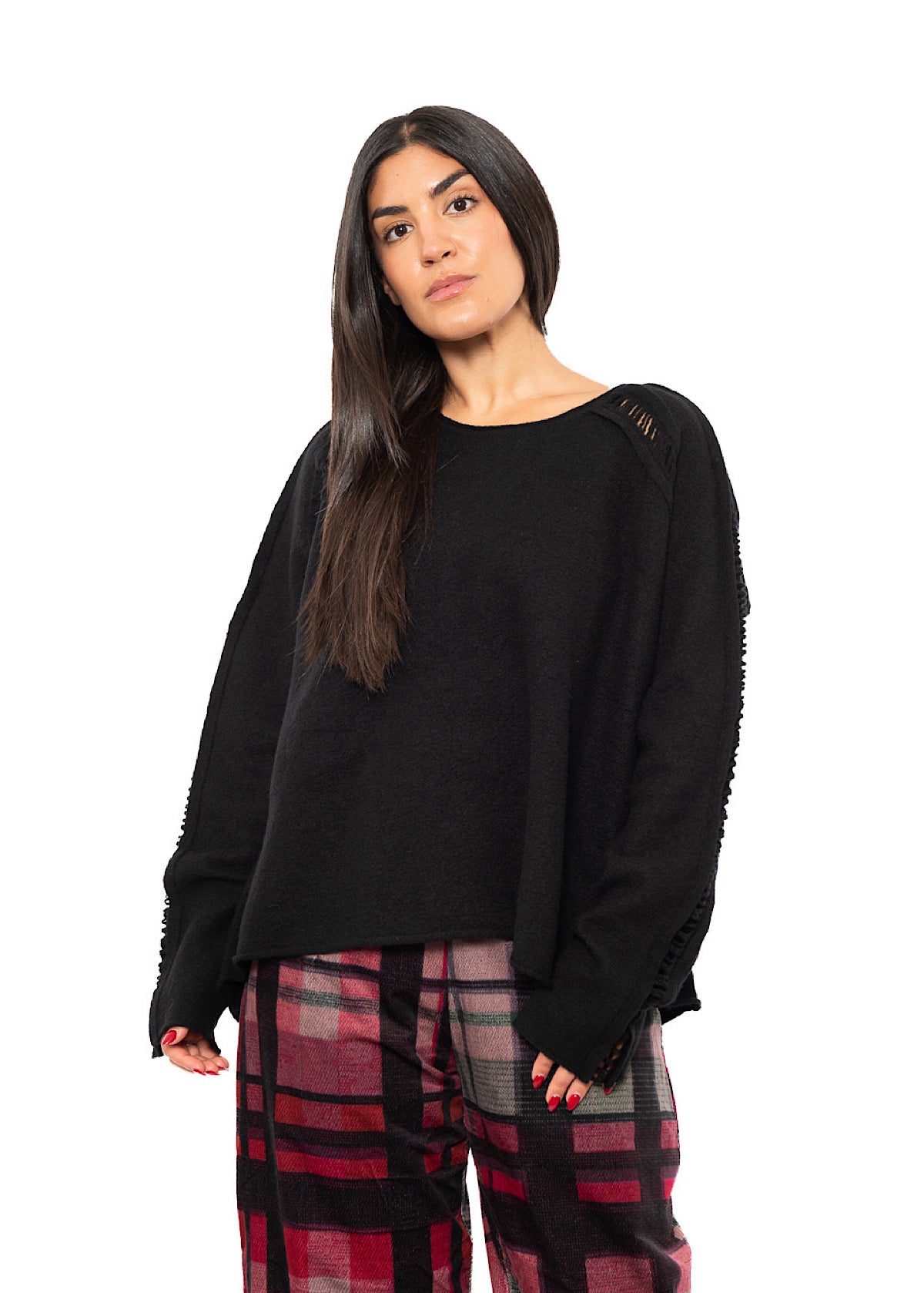 BOILED WOOL LADDER STITCH PULLOVER