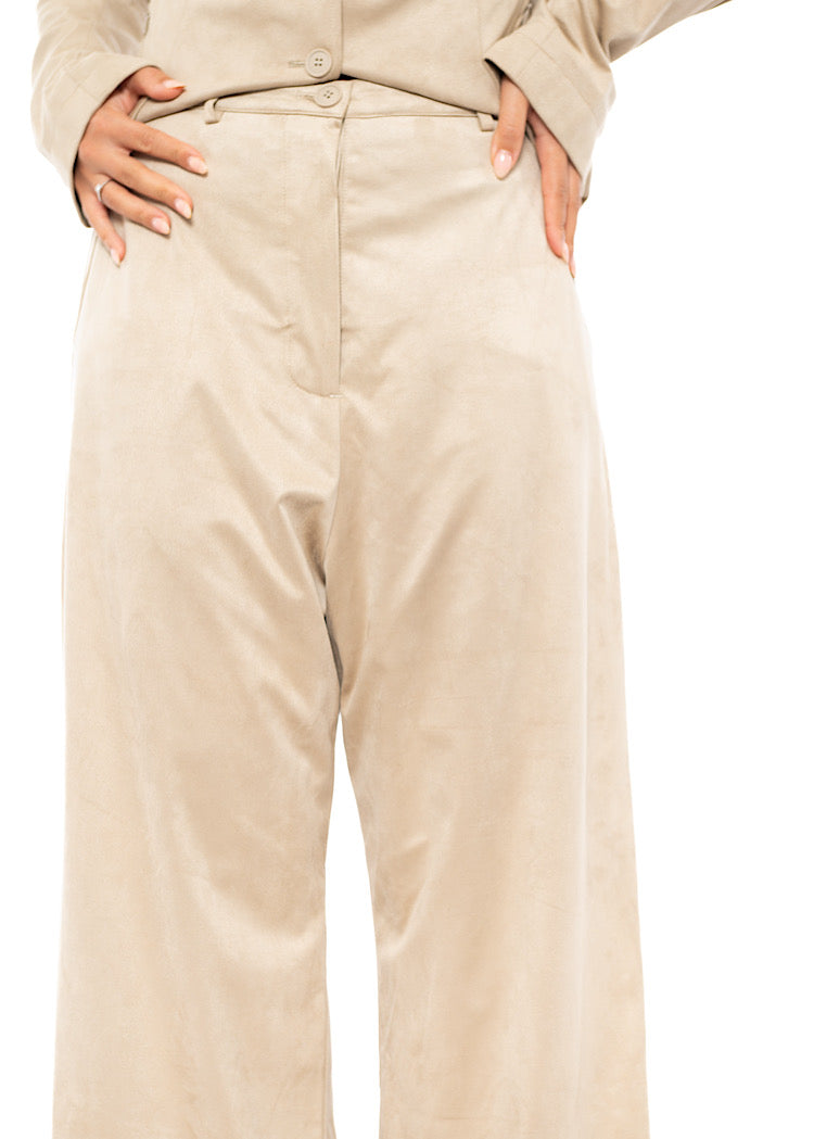 FAUX SUEDE WIDE LEG TROUSER