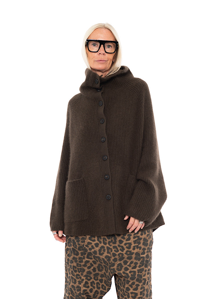 MERINO RACCOON FUNNEL NECK CARDIGAN