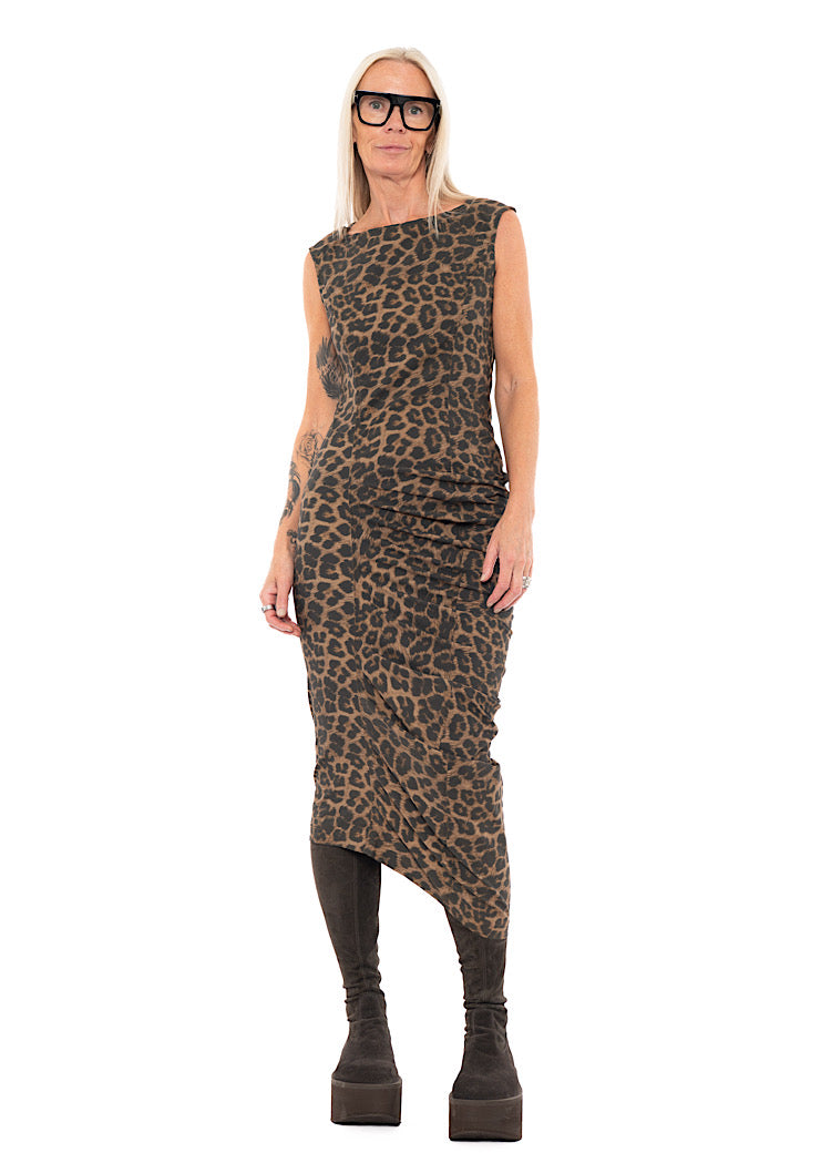 DRAPED LEOPARD DRESS
