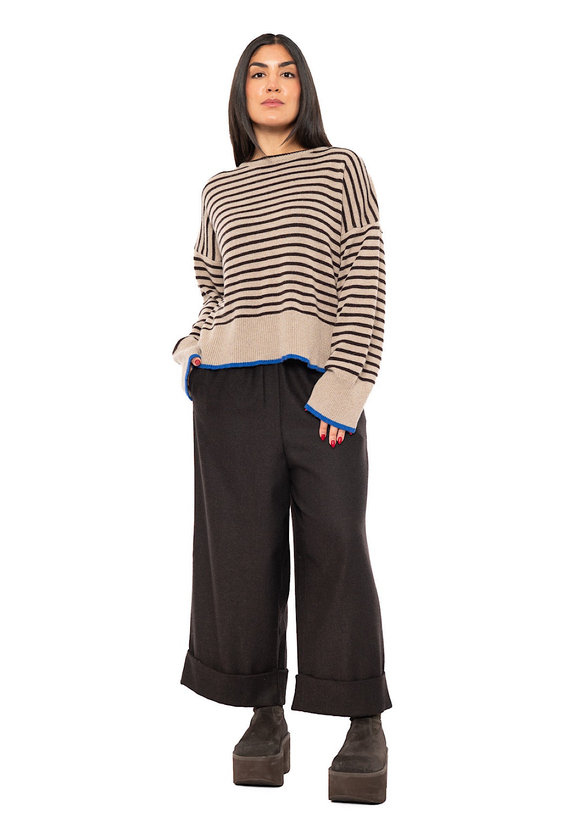 STRIPED CASHMERE-MIX PULLOVER