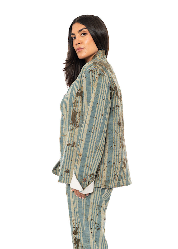 BOXY STRIPED COTTON JACKET