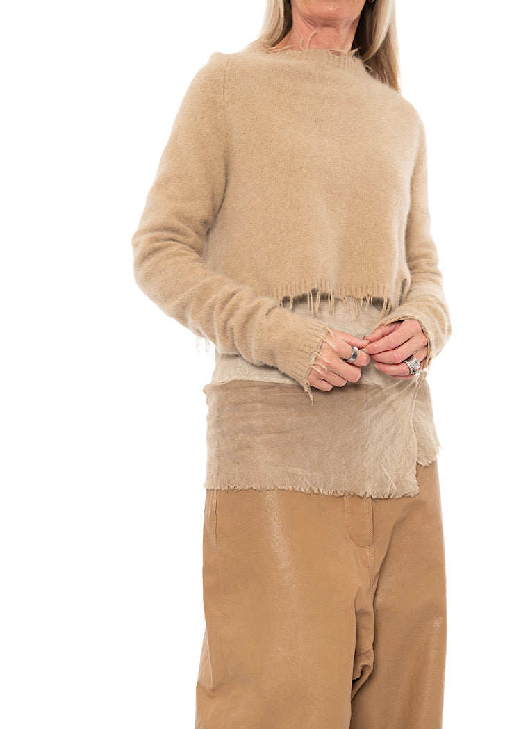 CROPPED FOX WOOL SILK PULLOVER