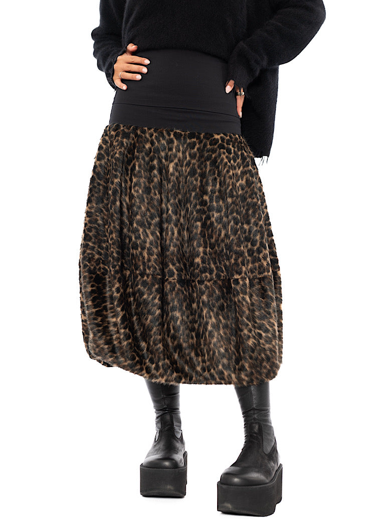 FAUX FUR LEOPARD BALLOON SKIRT