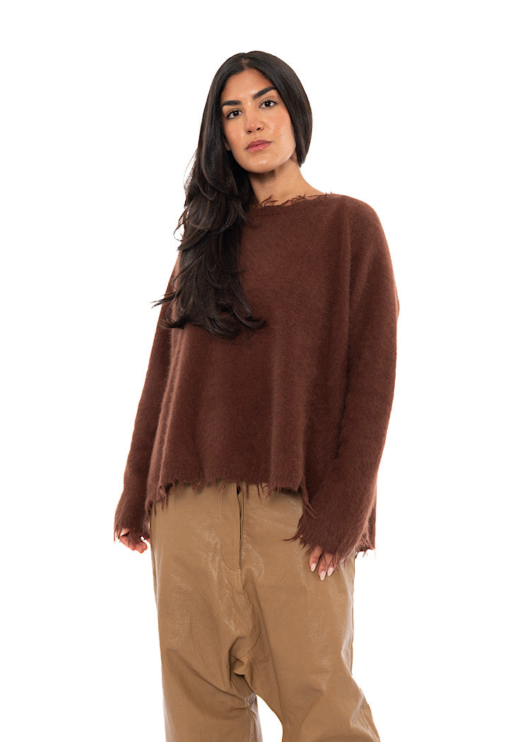 FRAYED FOX WOOL SILK PULLOVER
