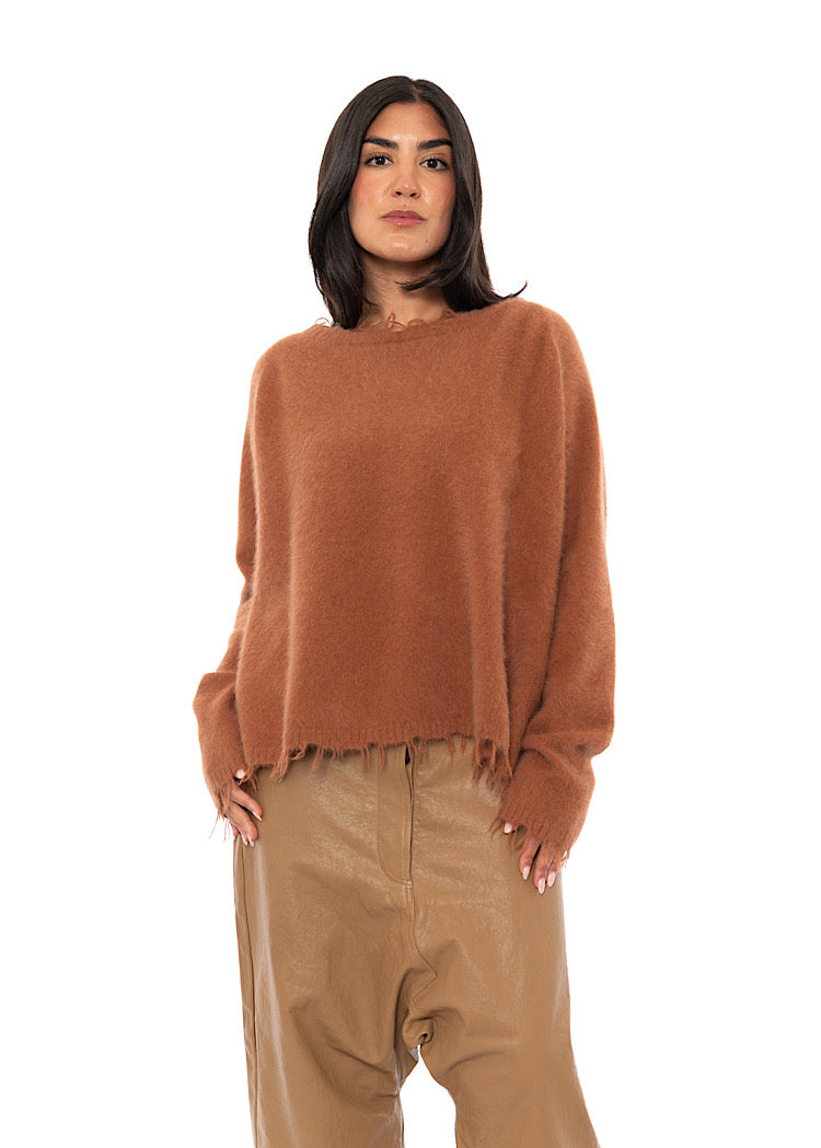 RELAXED FRAYED KNIT PULLOVER