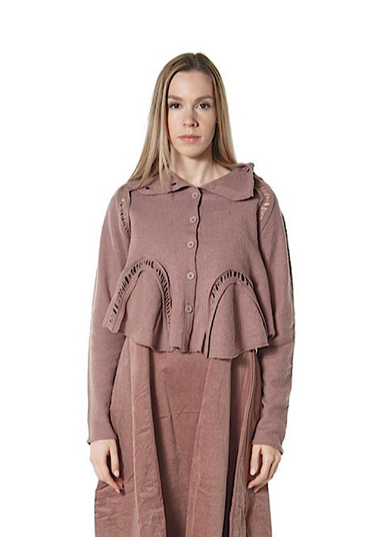 CROPPED BOILED WOOL CARDIGAN *BLACK* (Shown in CRYSTAL)