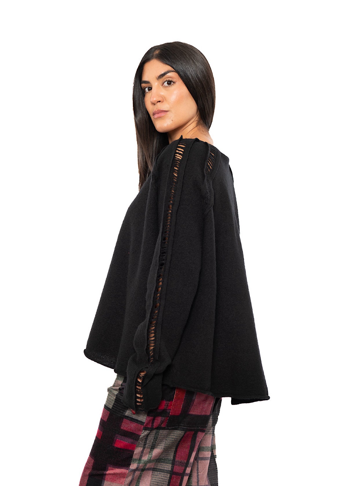 BOILED WOOL LADDER STITCH PULLOVER